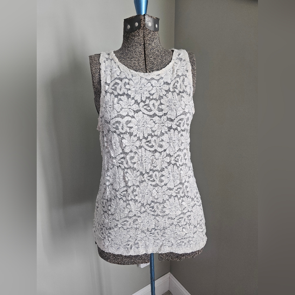 Cream Fitted Embellished Tank Top